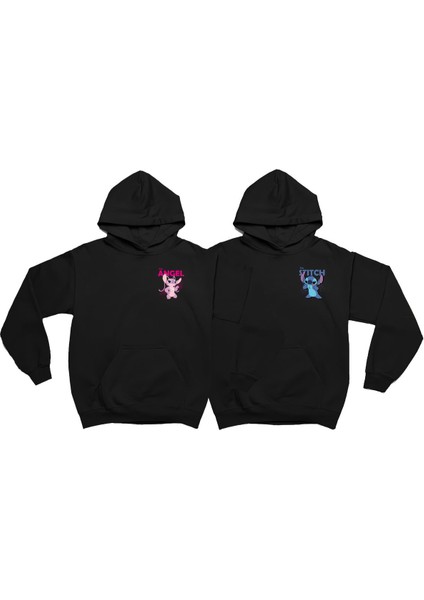 Stitch Sevgili Kombini Çift Sweatshirt Baskılı 2 Adet Oversize Hoodie