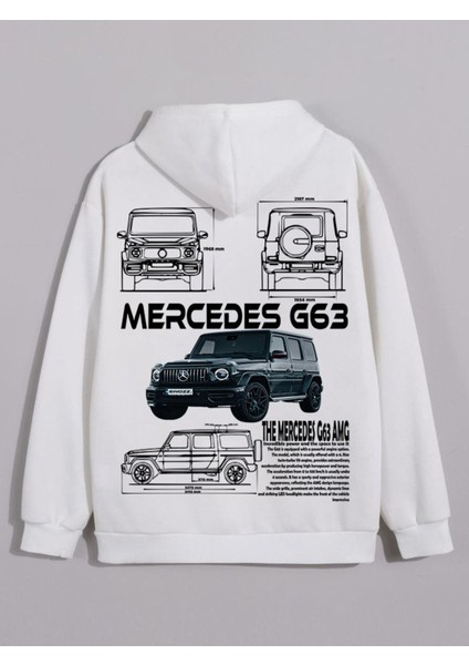 Mercedes G63 Amg Baskılı Beyaz 3 Ip Kalın Kumaş Unisex Sweatshirt Hoodie