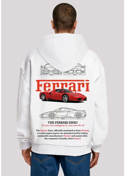 Ferrari Enzo Beyaz 3 Ip Kalın Kumaş Unisex Sweatshirt Hoodie