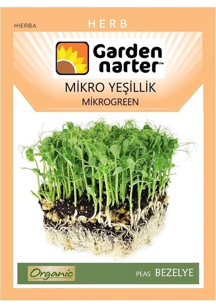 Garden Narter Mikro Yeşillik İçin Microgreen Organik Bezelye Tohumu 30 gr 125 Tohum