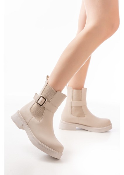 Bej Toka Aksesuarlı Lastikli Günlük Kadın Bot fiyatları