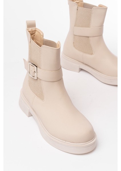 Bej Toka Aksesuarlı Lastikli Günlük Kadın Bot fırsatları