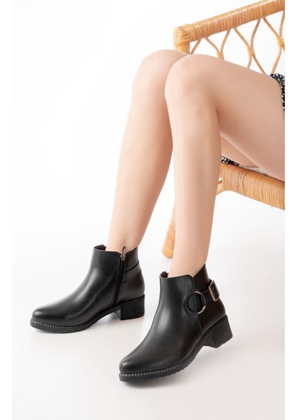 Siyah Toka Aksesuarlı Fermuarlı Günlük Kadın Bot modelleri