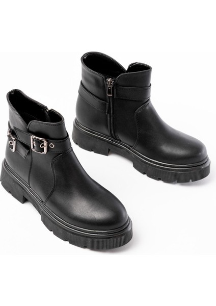 Siyah Toka Aksesuarlı Fermuarlı Günlük Kadın Bot