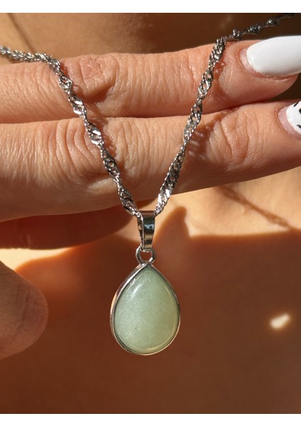 Aventurin Doğal Taş Kolye Damla Model Gümüş Kaplama modelleri