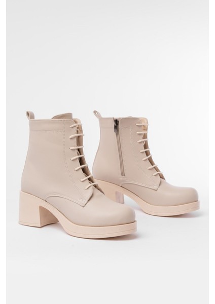 Bej Bağcıklı Fermuarlı Kalın Topuklu Günlük Kadın Bot fırsatları