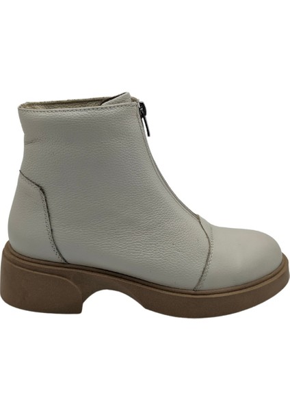Alize Kadın Deri Fermuarlı Kısa Bot - Alize - Bej - 40