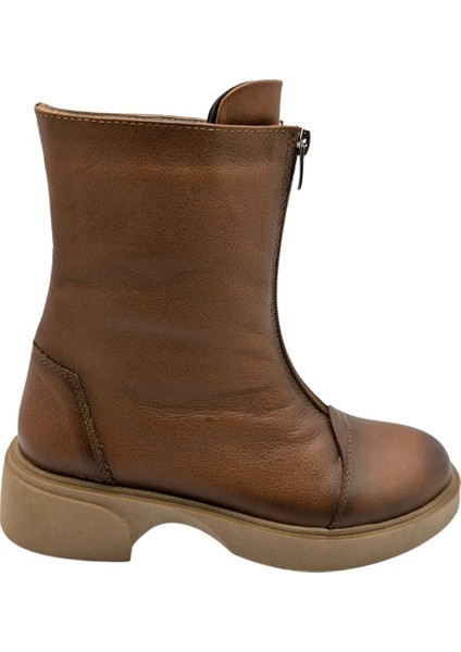 Alize Hi Kadın Deri Fermuarlı Rahat Bot - Alize Hi - Taba - 39