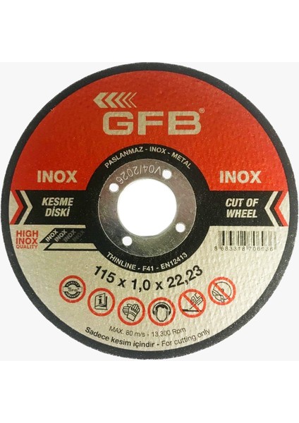 Inox Metal Kesici Taş 115X1X22.23MM 1 Adet