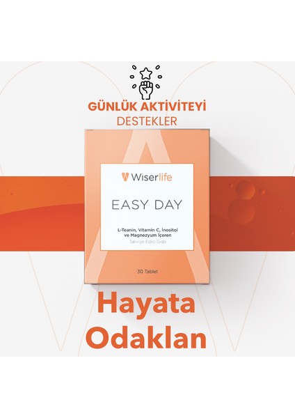 Easy Day L-Teanin, Vitamin C, İnositol ve Magnezyum İçeren Takviye Edici Gıda 30 Tablet