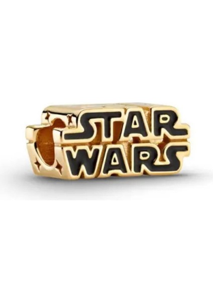 Star Wars Gold Renk Yazılı Charm 925 Ayar Gümüş