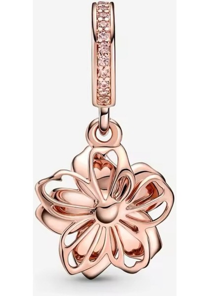 925 Ayar Gümüş Pembe Kiraz Çiçeği Sallantılı Charm