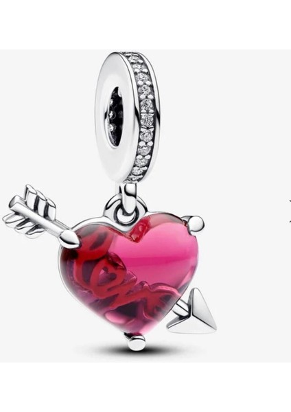 Kırmızı Kalp ve Ok Murano Cam Sallantılı Charm fiyatları