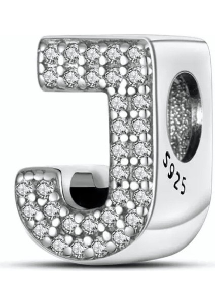 J Harf Zirkon Taşlı Harf Charm 925 Ayar Gümüş