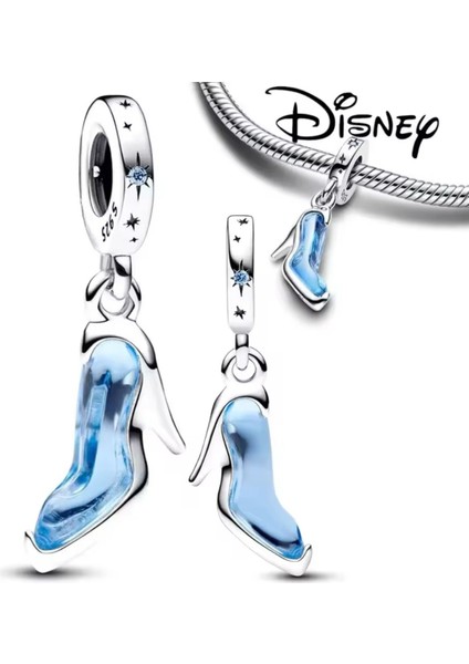 Murano Cam Gümüş Disney Külkedisi Sindirella Cam Ayakkabı Charm