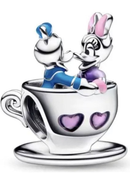 Parks Donald Daisy Duck Çay Fincanı Charm Boncuk 2023 Wdw Sevgililer Günü