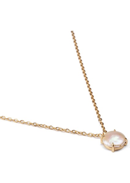 Inci Doğal Taş Çelik Kolye, Mini Boy Tatlı Su Incisi