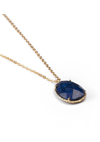 Lapis Lazuli Taşı Doğal Taş Çelik Kolye
