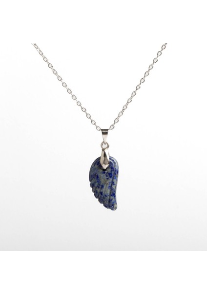 Lapis Lazuli Taşı Doğal Taş Çelik Kolye, Kanat Şeklinde