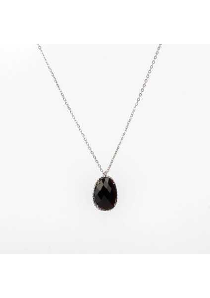 Oniks Taşı Doğal Taş Çelik Kolye