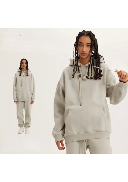 Özel Tasarım Kapüşonlu Baskısız Düz Renk Şardonlu Kışlık Dış Mekan Kadın Eşofman Takımı