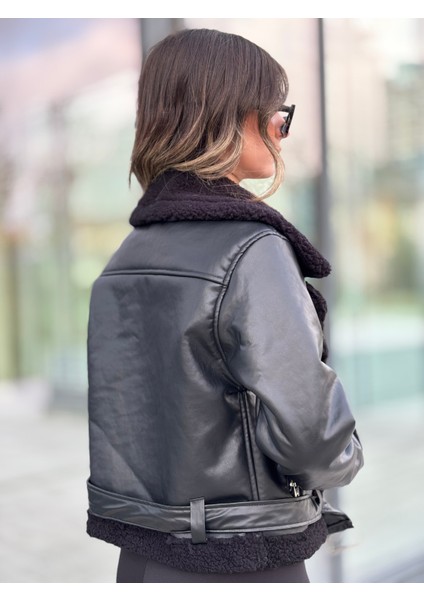 Içi Komple Kürklü Lamine Deri Kruvaze Kadın Mont fiyatları