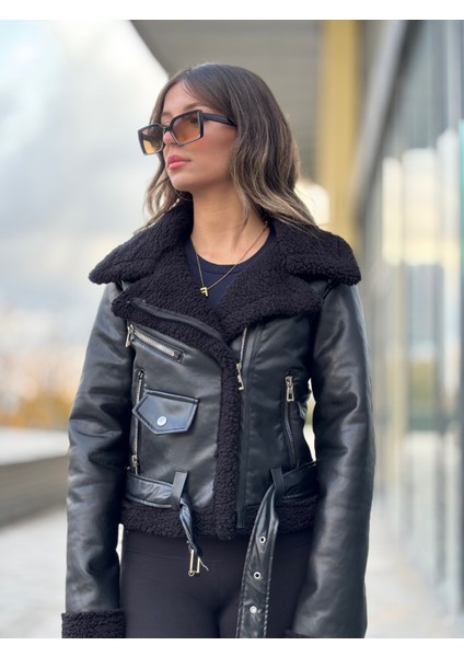 Içi Komple Kürklü Lamine Deri Kruvaze Kadın Mont fırsatları