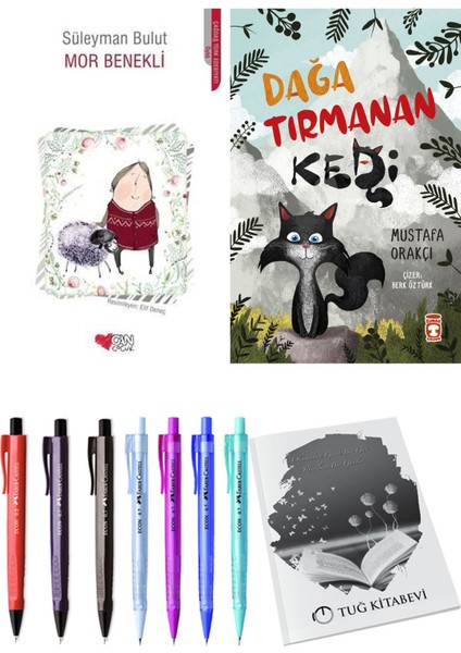 Dağa Tırmanan Kedi ve Mor Benekli 2'li Set + Hediyeli
