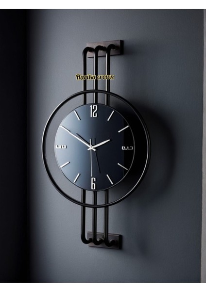 Iskandinav Tarzı Duvar Saati, Siyah Aynalı Merkez, Metal Pil Ile Çalışan - 40-70 cm
