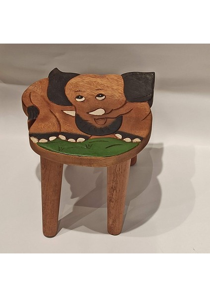 Fil Figürlü Ahşap Çocuk Taburesi / Ahşap Boyalı ve Oymalı Çocuk Tabure (Portatif Ayaklı )Yükseklik: 24 Cm, Çap: 26 cm