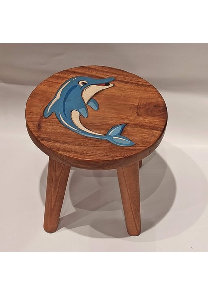 Yunus Figürlü Ahşap Çocuk Taburesi / Ahşap Boyalı ve Oymalı Çocuk Tabure (Portatif Ayaklı )Yükseklik: 24 Cm, Çap: 26 cm