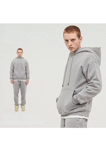 Özel Tasarım Kapüşonlu Baskısız Düz Renk Şardonlu Kışlık Dış Mekan Erkek Eşofman Takımı