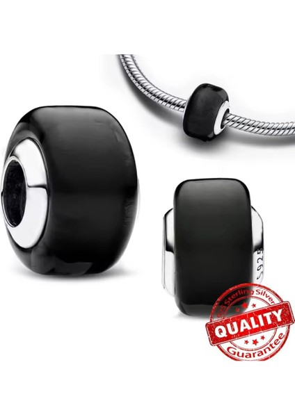 Siyah Murano Cam Charm 925 Ayar