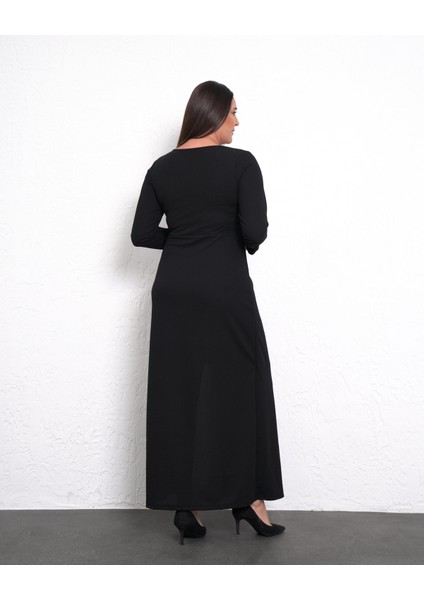 Kadın Büyük Beden Uzun Kol Iç Payet Detaylı Esnek Maxi Boy Abiye Elbise 24704 Siyah indirimleri