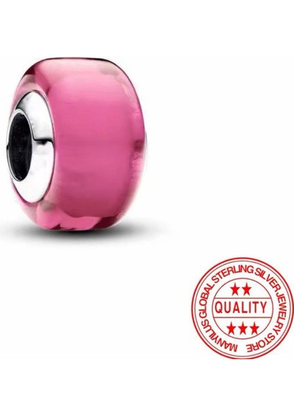 Gümüş Pembe Mini Murano Cam Charm modelleri