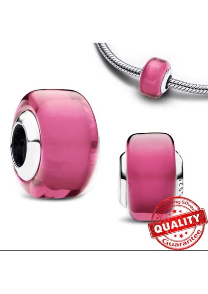 Gümüş Pembe Mini Murano Cam Charm fırsatları