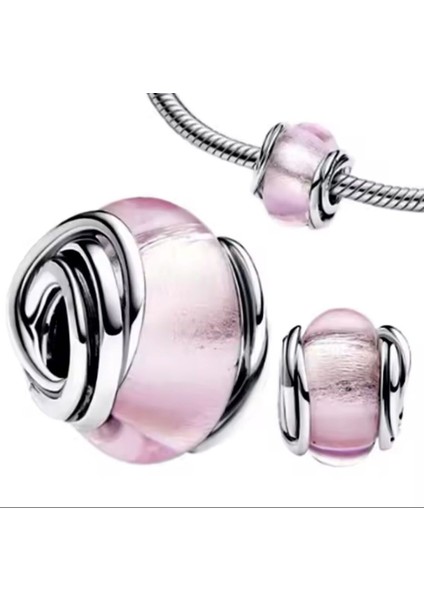 Etrafı Çevrili Pembe Murano Cam Charm