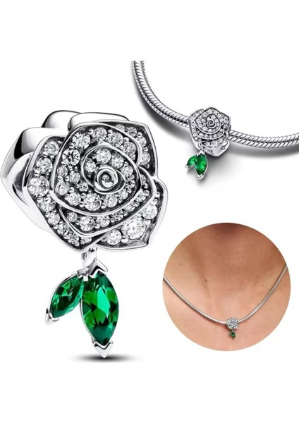 Açan Işıltılı Gümüş Gül Charm modelleri