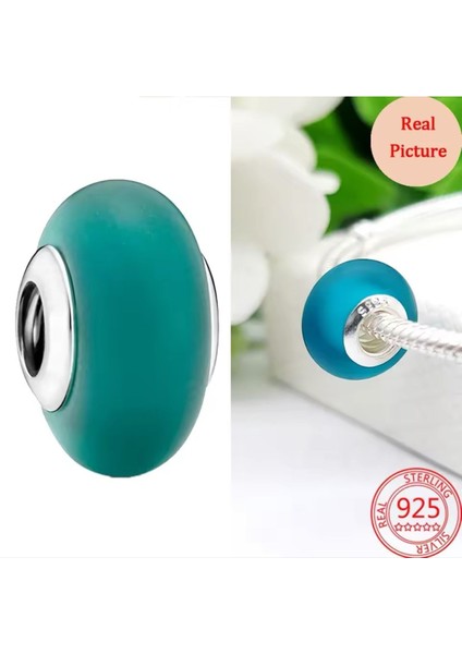 925 Ayar Mat Yeşil Murano Cam Charm