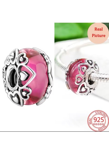 925 Ayar Aşkınızı Ortaya Çıkarın Pembe Murano Cam Charm