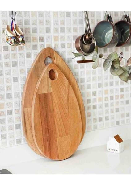 Damla Doğal Ahşap Kesme Tahtası ve Sunum Tahtası 2'li Set, Kayın Ağacı fiyatları