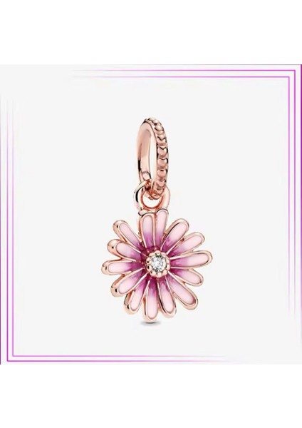 925 Ayar Gümüş Pembe Papatya Sallantılı Charm