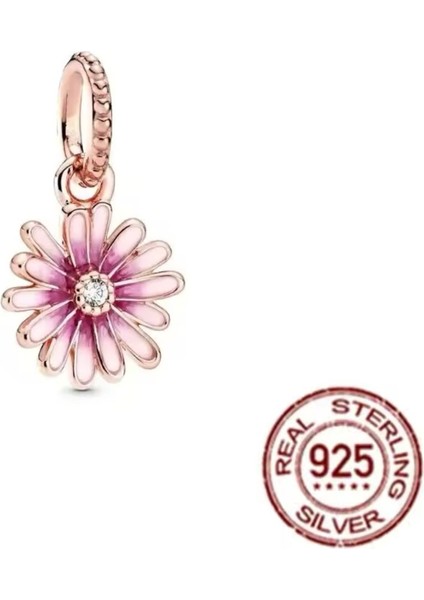 925 Ayar Gümüş Pembe Papatya Sallantılı Charm fiyatları