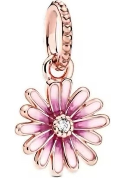 925 Ayar Gümüş Pembe Papatya Sallantılı Charm fırsatları