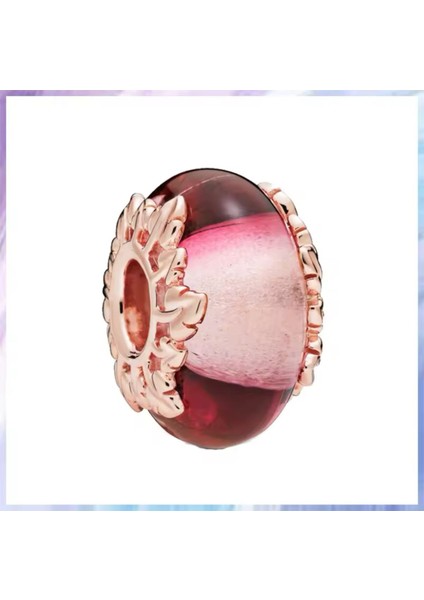 925 Ayar Pembe Murano Camı ve Yaprak Charm'ı