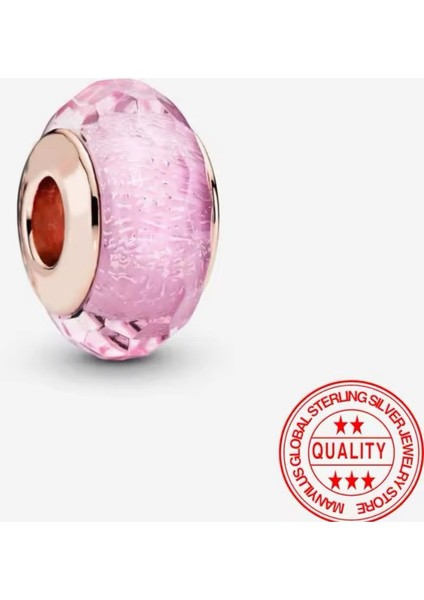 925 Ayar Yönlü Pembe Murano Cam Charm