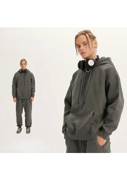 Özel Tasarım Kapüşonlu Baskısız Düz Renk Şardonlu Dış Mekan Kışlık Erkek Eşofman Takımı
