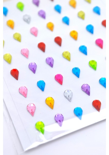 Renkli Teardrop Göz Yaşı Şeklinde Yüz ve Vücut Taşı Face Gems 56 Parça modelleri