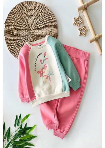 Colored Çiçek Desen Kışlık Kız Çocuk Renkli Takım