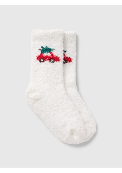 Bebek Beyaz Cozy Holiday Desenli Çorap